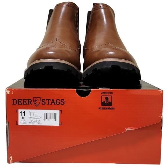 Deer Stags Men Brayden Wingtip Brogue Chelsea Boots Size US 11M Brown Vegan - Picture 5 of 5